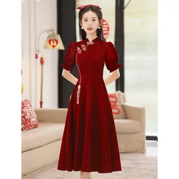 Nuotaka Tradicinių Raudonųjų Cheongsam Suknelė Dalyvavimas Skrudinimas Šalis Suknelės Kinija Kinijos Suknelė Qipao Mergina Rytietiškų Vestuvių Suknelės