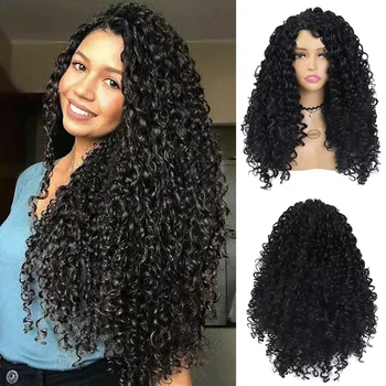 Sintetinis ilgalaikis Plaukų Afro Garbanotas Perukas Moteris Didelį kiekį Purus Banga Perukai už juodaodžių Moterų Natūralūs Perukai Kasdien, Komplektai, Plaukų Perukas