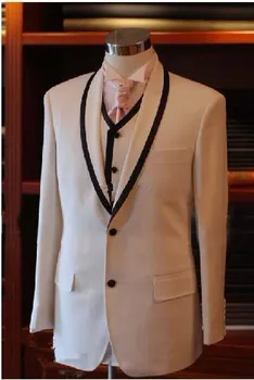 Balta Jaunikis Tuxedos Vestuvių Kostiumai vyrams Mados Groomsman Tiktų Geriausiai Vyrų Kostiumas Formalaus Kostiumai, 3 Dalių(Švarkas+Kelnės+Liemenė+Kaklaraištis)