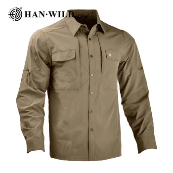 HAN LAUKINIŲ Vyrų Karinės Aprangos Lengvas Armijos Marškinėliai Quick Dry Taktinis Marškinėliai Vasaros ilgomis Rankovėmis Darbo Medžioklės Marškinėliai