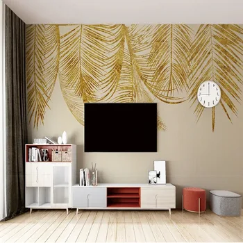 Custom Freskos 3D Modernios Šviesos Prabanga Aukso Lapų Sofa-lova, TV Foną, Sienos Tapetai Papel De Parede Namų Dekoro Tapety Freska