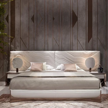 Italijos šviesos prabangus odinis lova Modern paprastas miegamasis 1.5/1.8 m, didelis čiužinys, pagalvėlė dvigulė lova, miegamojo, vestuvės, nakvynė