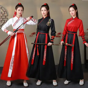 Cosplay Kostiumai, Unisex Suaugusiųjų Kovos Stilius Hanfu Moterų Tradicinės Kinų Apranga Cross-Apykaklės Han Kostiumas Kinų Stiliaus Šokį