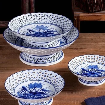 Jingdezhen Keramikos Vaisių Plokštė Rankomis dažyti Mėlyna ir Balta Porcelianinė Plokštė Namų Darbalaukio Dekoro Puikūs Užkandžiai, Desertas Plokštės