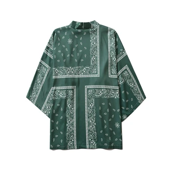Žalia skraiste, Anakardžių Gėlių Spausdinti Kimono Vyrai Moterys Japonų Stiliaus Tradicinis Megztinis Yukata Streetwear Haori Drabužiai