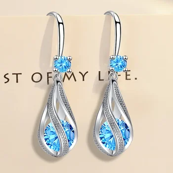 Naujas korėjos mados Sidabro Padengtą prabanga mėlyna Kristalų auskarai moterims dizaineris papuošalai šalis, vestuvių Aksesuarai dovanos