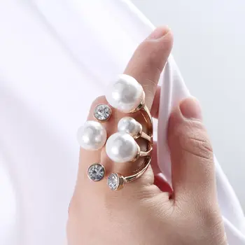 Retro korėjos Moterų kalnų krištolas Negabaritinių Vestuvių Atidaryti Žiedai Netaisyklingos Piršto Žiedai Multi Pearl Žiedai Blizga Kristalų