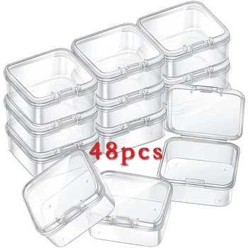 48Pcs Mini Saugojimo Dėžutė Skaidri Aikštėje plastikinę Dėžutę, Auskarai, Papuošalai Pakuočių Saugojimo Maža Kvadratinė Dėžutė Papuošalų Organizatorius