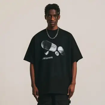 Amerikos Mados Aukštos Kokybės Street Asmeninį Print T shirt Vasaros Y2K Hip-Hop Prarasti Paprasta Pora, Sporto Negabaritinių marškinėliai