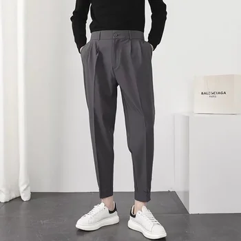 Mada Vyrams, Atsitiktinis Kelnės Elastingos Juosmens Mažų Kojų Slim Korėjos Stiliaus Plisuotos Smailas Vyrų Švarkas Kelnės Kelnės Streetwear