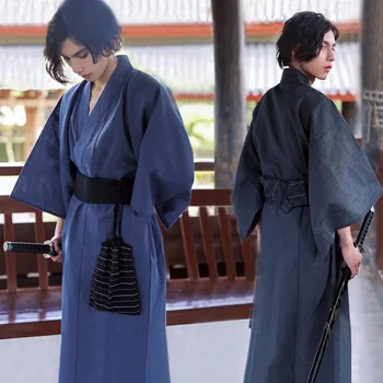 Tradicinis Japonų KIMONO Mados YUKATA Vasarą Vyrams Ilgi Apsiaustai Su Diržo 95% Medvilnės Pižama Nustatyti Vyrų Sleepwear Chalatas