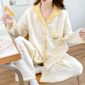 2024 Naujas Storio Oro Medvilnės Mėnulis Drabužius Sleepwear Rudens Žiemos Moterys Tik Slaugos Nėščia Pižama Nėštumo V-kaklo Homewear