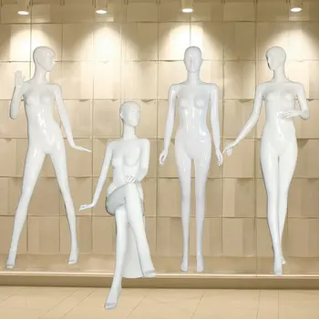 Geriausia Kokybė, Aukšto Lygio Stiklo Moterų Manekenas Gloss White Viso Kūno Modelis Prekyboje