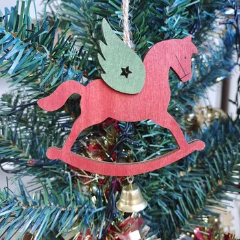 Kalėdų Arklių Kabinti Ornamentu Medinių Amatų Kalėdos Medis Meno Rocking Horse Pakabukas su Jingle Bell Apdaila Namo Apdaila