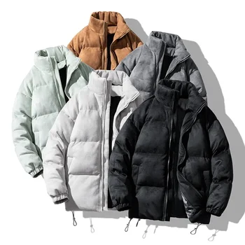 2023 Streetwear Žiemos Naujas Retro Parke Kailis Vyrai Įvairių Spalvų Burbulas Striukė Negabaritinių Šiltas Kailis Kietas Dirbtiniais Suede Puffer Jacket