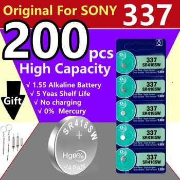 200PCS Originalus SONY 337 baterija sr416sw mygtuką elementų baterijų 1.55 V Sidabro Oksido baterija mini belaidė ausinė žiūrėti