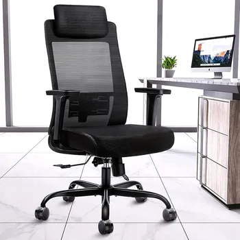 Ergonomiškas Kompiuterio Stalas, Kėdės Akimis, Namų Biuro Stalas, Kėdės su Juosmens atrama & 3D Reguliuojami Porankiai (Aukštas Atgal)