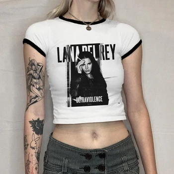 Pasėlių Viršuje Lana Del Rey Drabužių Estetikos Marškinėliai Moterims Juokinga Spausdinti Sirgalių Marškinėlius Streetwear Ponios Grafinis Vasaros Moterų marškinėliai